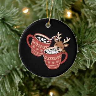 Merry Christmas Cute Reindeer Family Xmas Coffee Ceramic Ornament