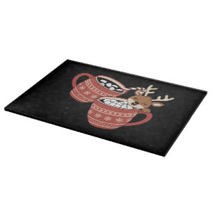 Merry Christmas Cute Reindeer Family Xmas Coffee  Cutting Board