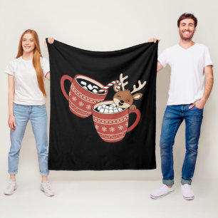 Merry Christmas Cute Reindeer Family Xmas Coffee  Fleece Blanket