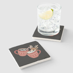 Merry Christmas Cute Reindeer Family Xmas Coffee Stone Coaster
