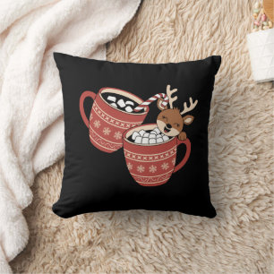 Merry Christmas Cute Reindeer Family Xmas Coffee  Throw Pillow