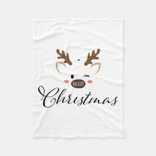 Merry Christmas Cute Reindeer Fleece Blanket