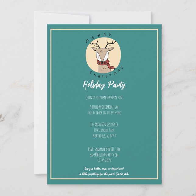 Merry Christmas Cute Reindeer Holiday Party (Front)