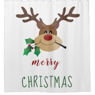 Merry Christmas Cute Reindeer Mistletoe Red Green