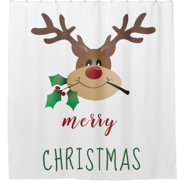 Merry Christmas Cute Reindeer Mistletoe Red Green (Front)