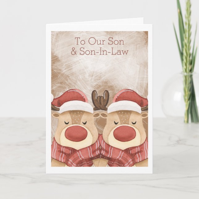 Merry Christmas Cute Reindeer Personalized Card (Front)