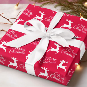 Merry Christmas Cute Reindeer Red Pattern Wrapping Paper