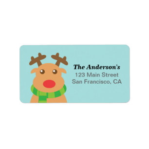Merry Christmas - Cute Reindeer with Red Nose Label