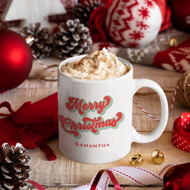 Merry Christmas Cute Retro Typography Custom  Coffee Mug (Merry Christmas Simple retro style typography mug.)