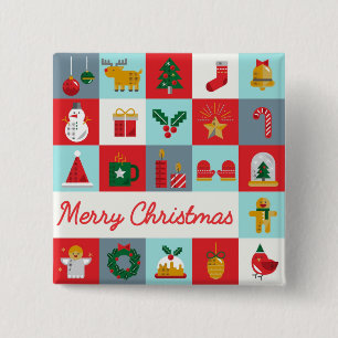 Merry Christmas Cute Retro Winter Christmas Icons 2 Inch Square Button