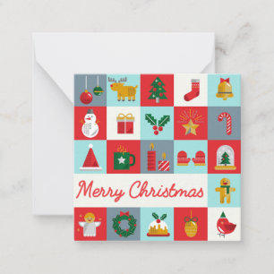 Merry Christmas Cute Retro Winter Christmas Icons Card