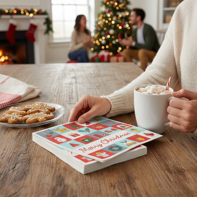 Merry Christmas Cute Retro Winter Christmas Icons Napkin (Creator Uploaded)