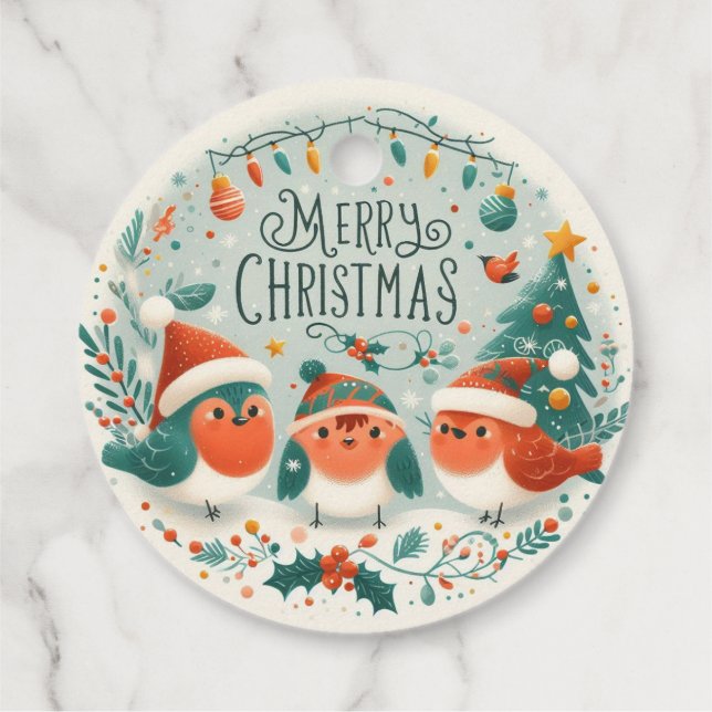 Merry Christmas Cute Robins Favour Tags (Back)