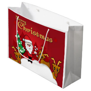 Merry Christmas Cute Santa Claus Cartoon Large Gift Bag