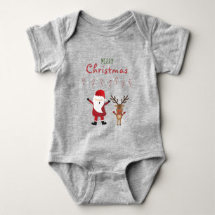 Merry Christmas Cute Santa Claus Reindeer Baby Bodysuit