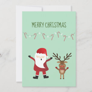 Merry Christmas Cute Santa Claus Reindeer Holiday Card