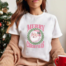 Merry Christmas cute Santa Pink retro glitter