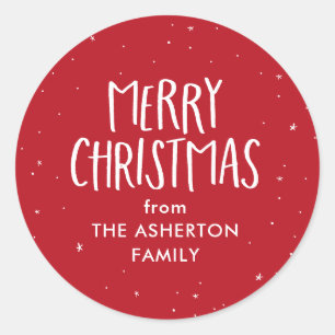 Merry Christmas cute simple red stars dots holiday Classic Round Sticker