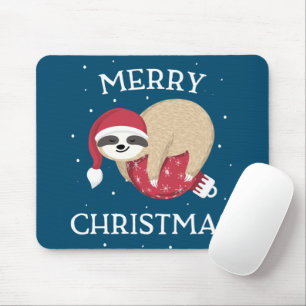 Merry Christmas Cute Sloth Funny Santa Women Girls Mouse Pad