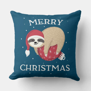 Merry Christmas Cute Sloth Funny Santa Women Girls Throw Pillow