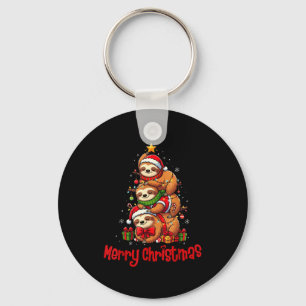 Merry Christmas Cute Sloth Santa Hat Slothmas Anim Keychain