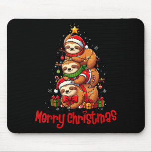Merry Christmas Cute Sloth Santa Hat Slothmas Anim Mouse Pad