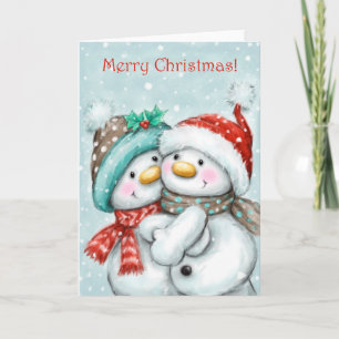 Merry Christmas, Cute Snowman Couple Cuddling Card