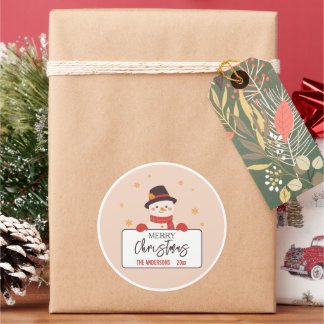 Merry Christmas Cute Snowman pale peach festive Classic Round Sticker