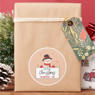 Merry Christmas Cute Snowman peach festive modern Classic Round Sticker