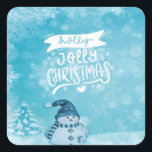 Merry Christmas,Cute Snowman Pine Tree Snowflakes Square Sticker<br><div class="desc">Cute snowman with santa hat.</div>