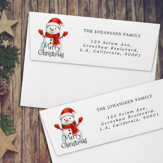 Merry Christmas Cute Snowman Simple Return Address Envelope