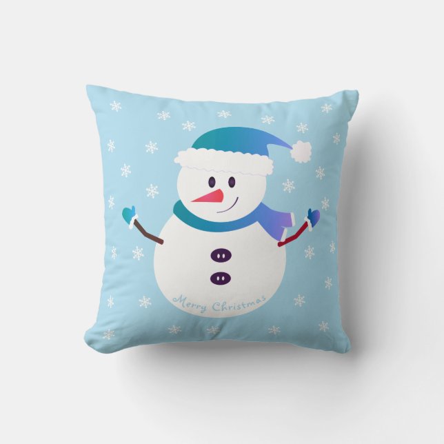 Merry Christmas Cute Snowman Snowflakes Throw Pillow (Front)