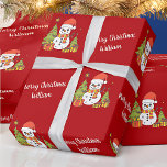 Merry Christmas Cute Snowman Tree Pattern Vintage Wrapping Paper<br><div class="desc">Customize the text, and easily create your personalized Christmas wrapping paper. Click EDIT DESIGN then select BACKGROUND to change the background colour. You can TRANSFER this DESIGN on other Zazzle products and adjust it to fit most Zazzle items. Standard Studio designs are made in high-resolution graphics for a professional print....</div>