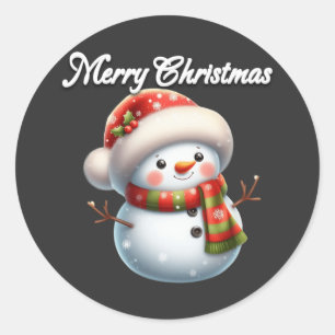 Merry Christmas cute snowman v2 Classic Round Sticker