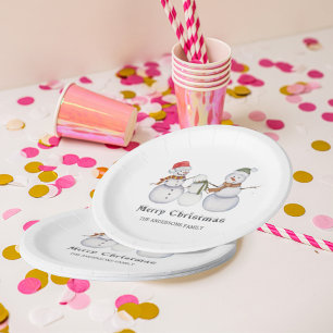 Merry Christmas- Cute Snowmen Family Christmas Paper Plate