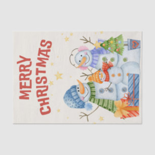 Merry Christmas Cute Snowmen Family Tissue Paper