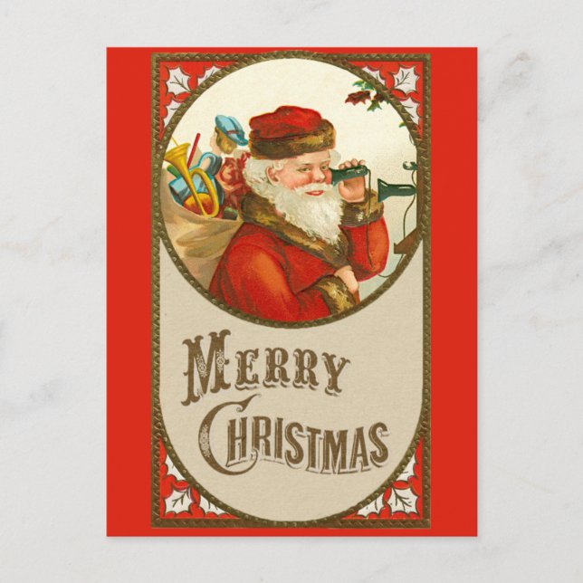 Merry Christmas Cute Vintage Santa Claus Postcard (Front)