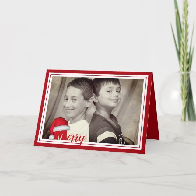 Merry Christmas Cute Whimsical Santa Claus Photo Holiday Card (Front)