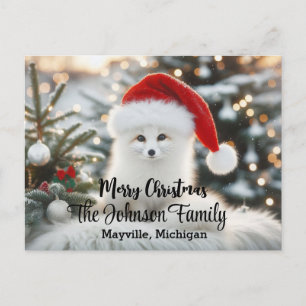 Merry Christmas Cute White Fox Personalized Postcard