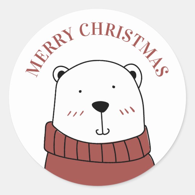 Merry Christmas. Cute winter bear. Funny animal Classic Round Sticker (Front)