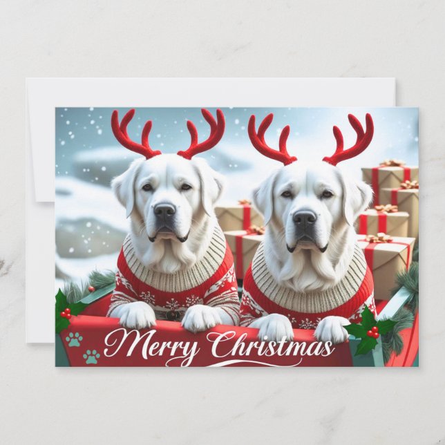 Merry Christmas Cute Yellow Labs Personalized Holiday Card (Front)