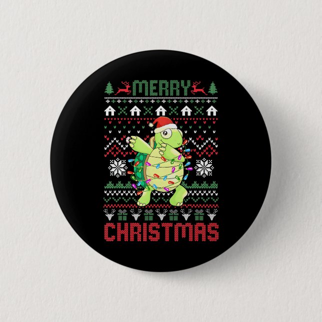 Merry Christmas Dabbing Turtle Boys Funny Xmas 2 Inch Round Button (Front)
