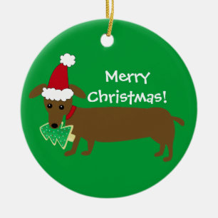 Merry Christmas Dachshund Ceramic Ornament
