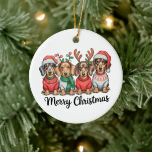 Merry Christmas Dachshund Dog Cute Puppy Pet Lover Ceramic Ornament