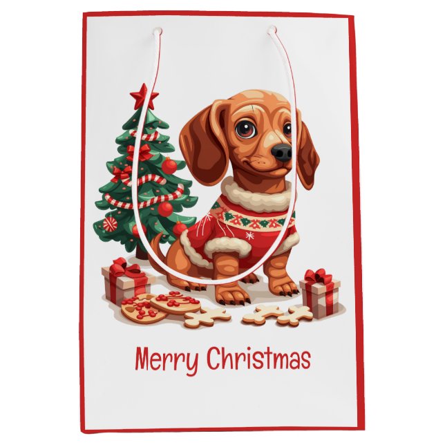 Merry Christmas Dachshund Dog Holiday Cookies Medium Gift Bag (Front)