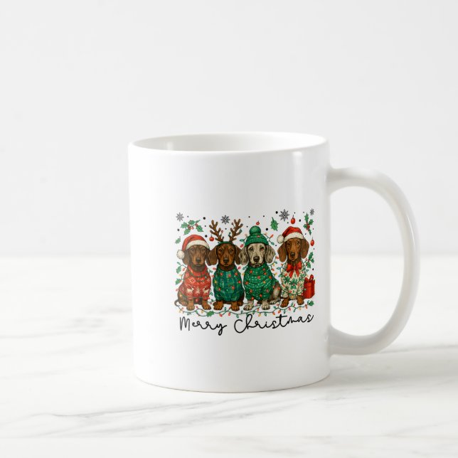 Merry Christmas Dachshund Dog Retro Xmas Puppy Men Coffee Mug (Right)