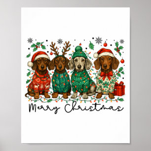 Merry Christmas Dachshund Dog Retro Xmas Puppy Men Poster