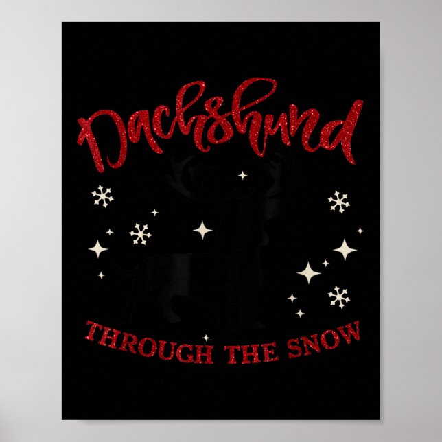 Merry Christmas Dachshund Dog Through The Snow  Poster (Front)