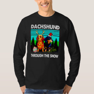 Merry Christmas Dachshund Dog Through The Snow T-Shirt