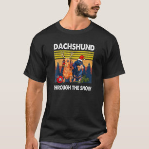 Merry Christmas Dachshund Dog Through The Snow T-Shirt